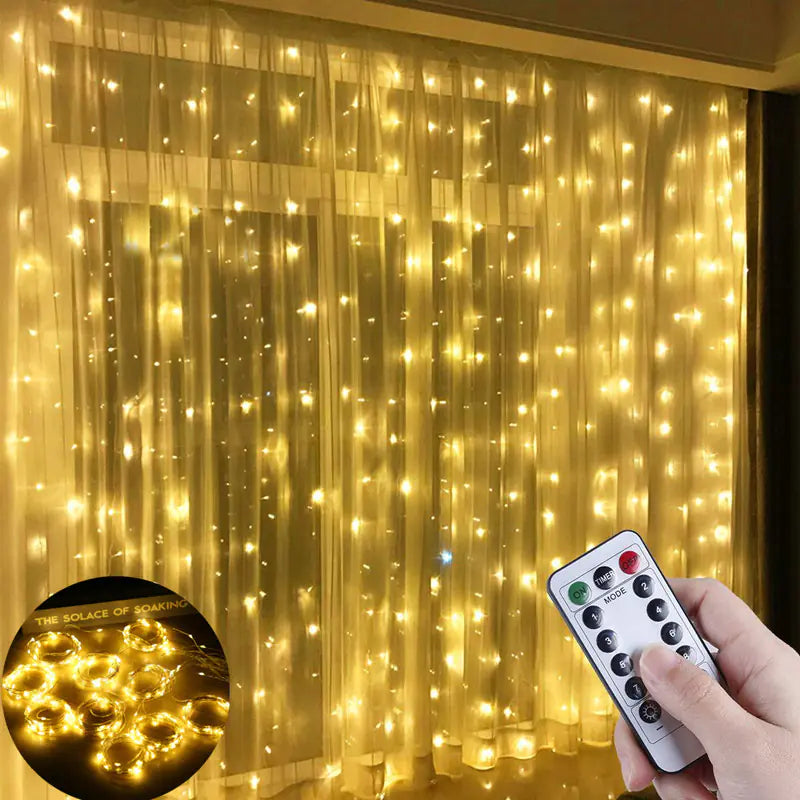 3M LED Curtain Fairy Lights with Remote for Decoration