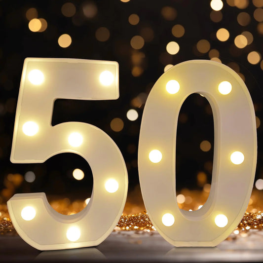 DyingSwan Led Light Up Numbers 50th Birthday Decorations Light Up Lights Decorative Led Numbers Lights 50 Birthday Sign Light Numbers (Warm White)