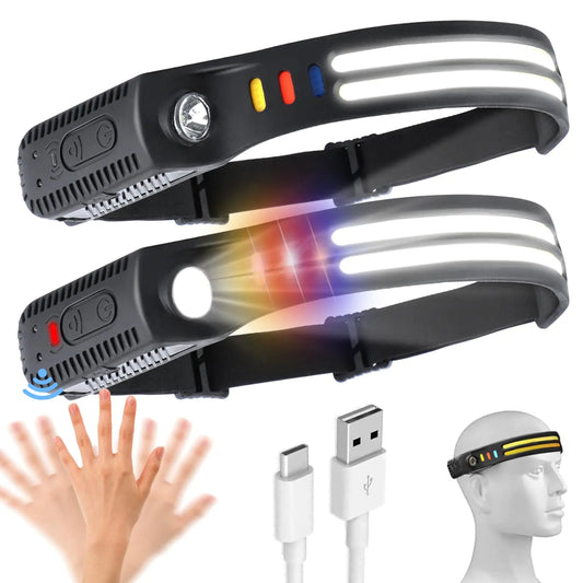 Headlamp Rechargeable 2PCS 230° Wide Beam Head Lamp Motion Sensor LED Headlight for Adults，9 Mode Head Light Flashlight for Hiking Running Repairing Fishing Cycling