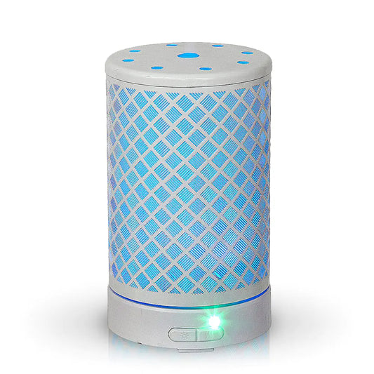 AROMAR Essential Ultrasonic Oil Diffuser Cool Mist Humidifier & Aromatherapy Metal Diffusers for Essential Oils with Auto Shut-Off and 7 Colors LED for Home and Office (White Rhomboid)